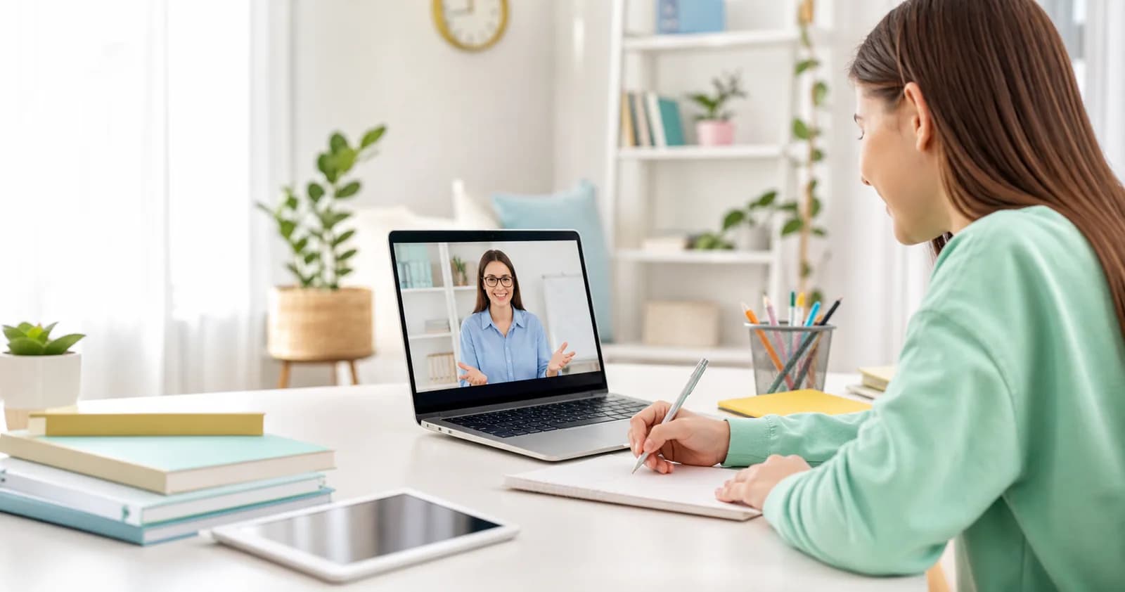 Online tutoring session for a student